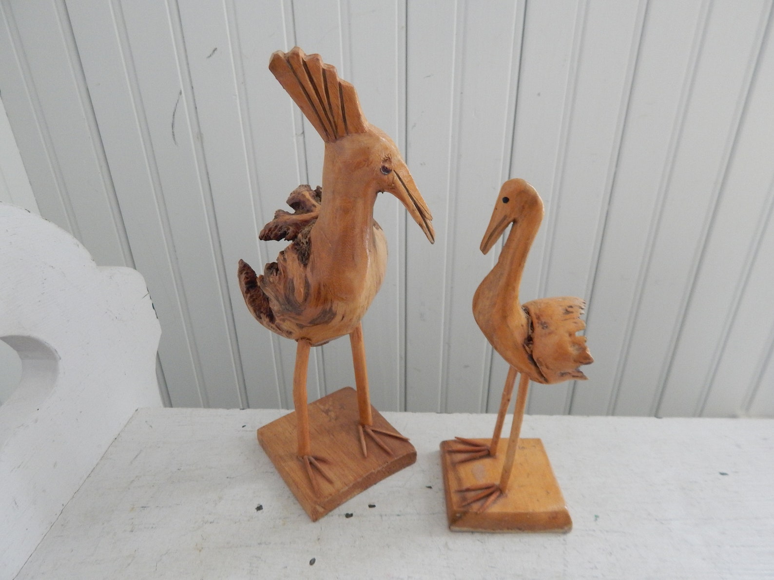 Hand Carved Wooden Bird Figurine Set Carved Wood Burl Mid Etsy