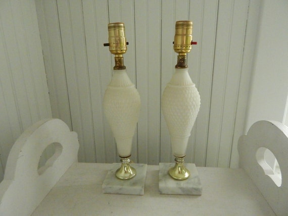 Quilted Ivory Satin Glass Boudoir Side Table Lamps With Marble Bases Pair Of Bedroom Dresser Lamps Mid Century Lighting Vanity Lamps