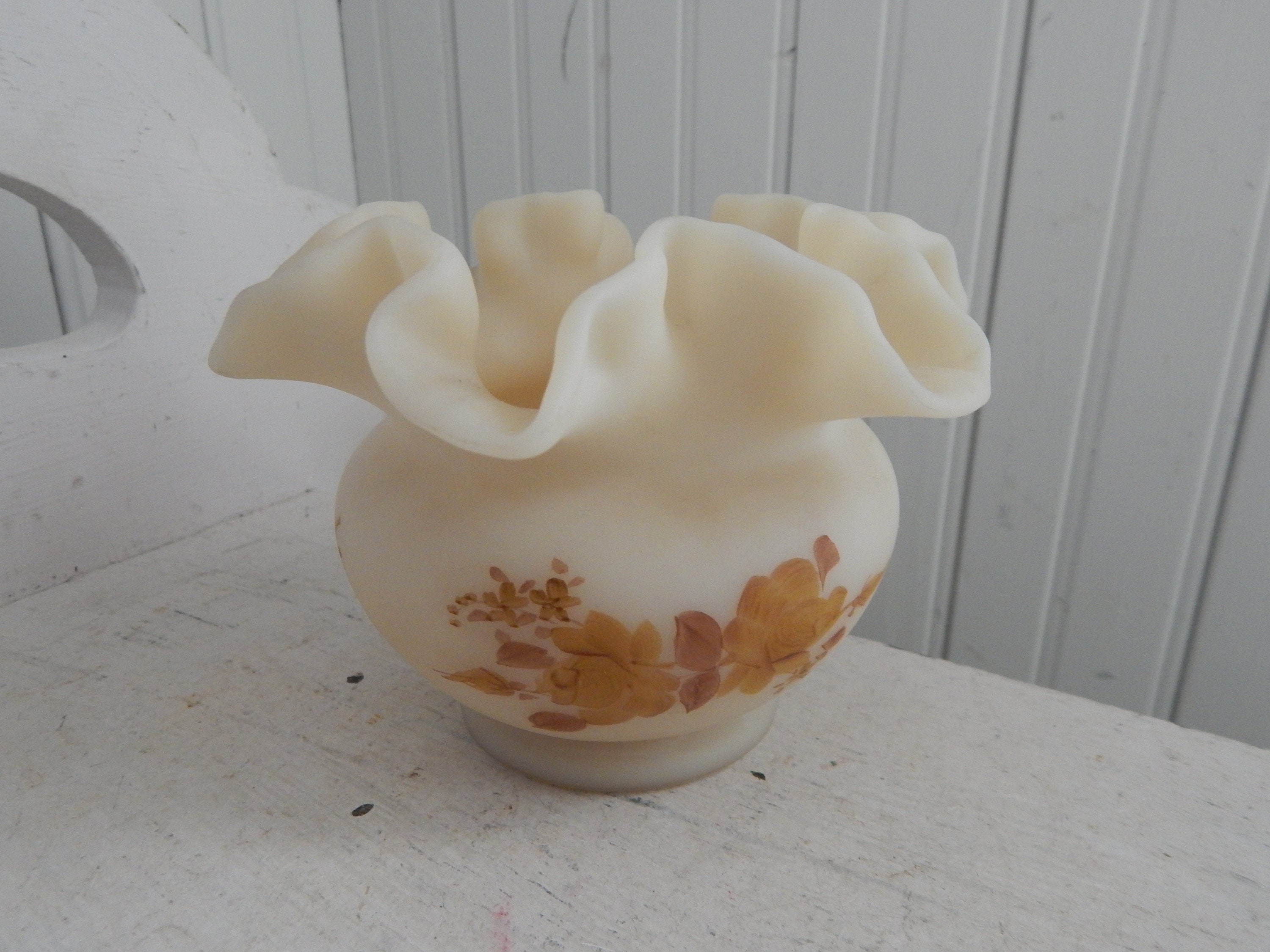 Fenton Custard Glass Ruffled Vase With Hand Painted Flowers Signed by  Artist Custard Glass Vase Hand Painted 1980s Fenton Fluted Vase - Etsy