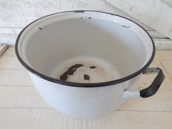 Enamelware Pot, Farmhouse Kitchen, White, Black, Stock Pot, Pan