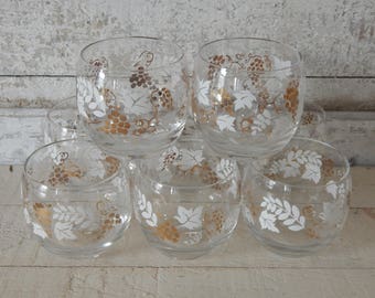 Mid Century Gold Gilt Grape Roly Poly Glasses – Set of 8