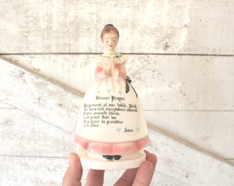 Vintage Enesco Pink Lady Dinner Prayer Napkin Holder - Table Top Kitchen Decor - Hand Painted Ceramic - Kitchen Prayer Ceramic Napkin Holder