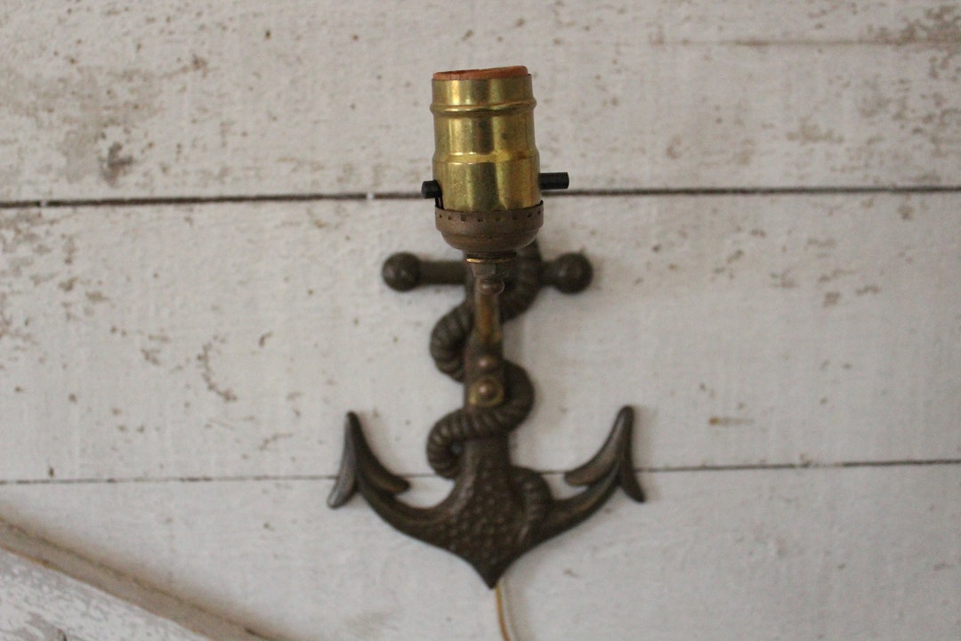 Vintage Black Metal Anchor Wall Light Sconce Nautical, Beach Theme