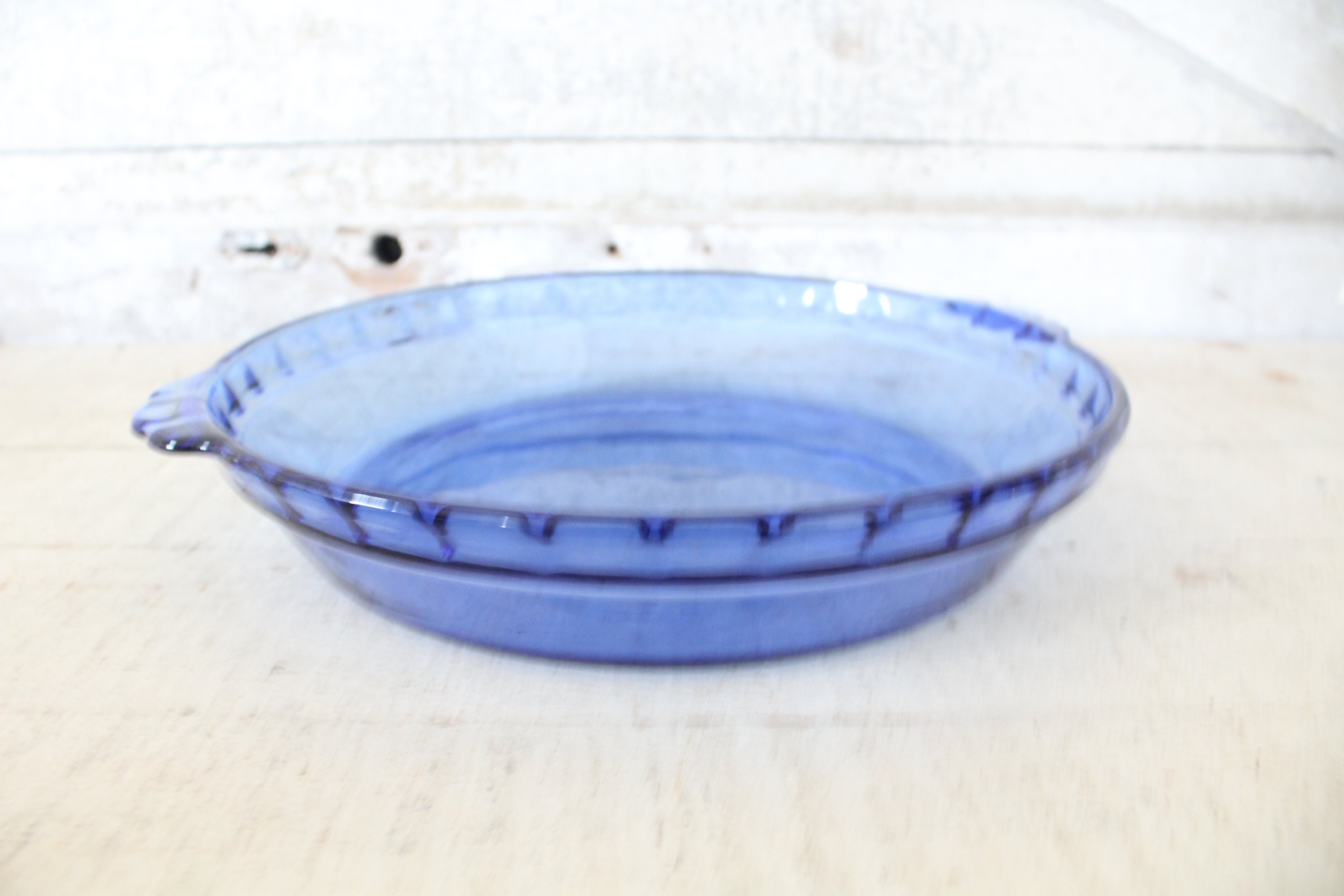 Vintage Cobalt Blue 11-inch Pyrex Glass Pie Baking Dish 1980s