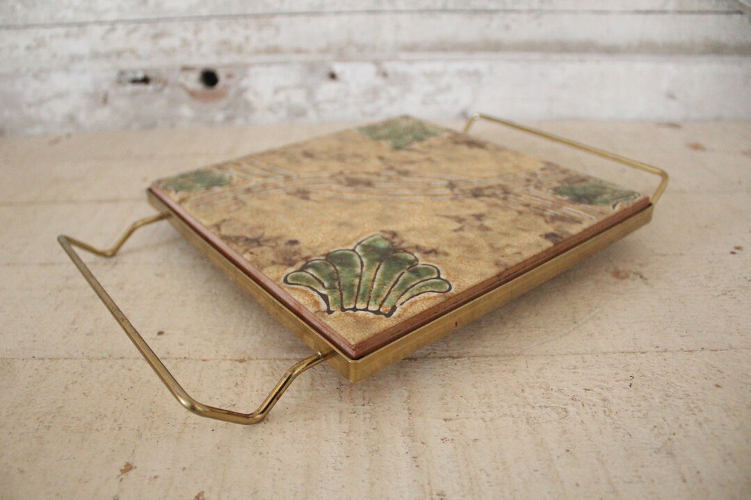 Vintage Tile & Brass Wire Trivet Tile Trivet Hot Plate Mid Century Modern Trivet Kitchen
