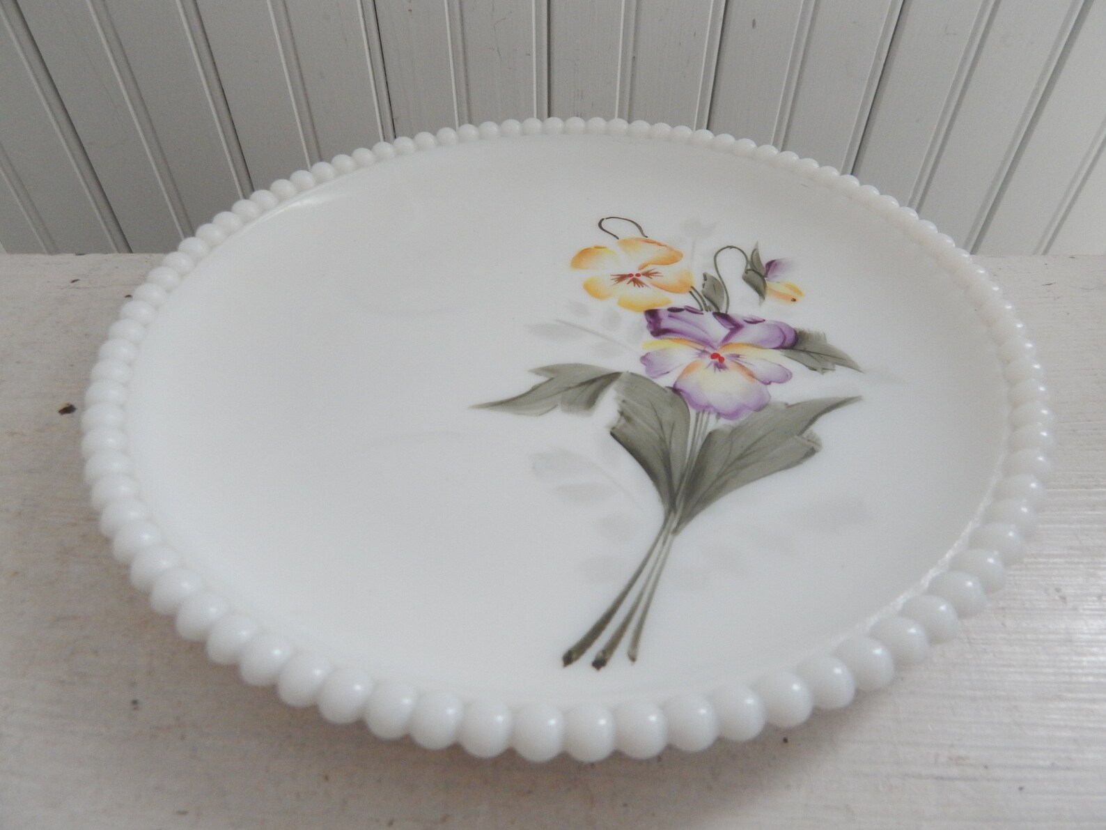 Vintage Westmoreland Hand Painted Pansy Plate - Candlewick Beaded Edge ...