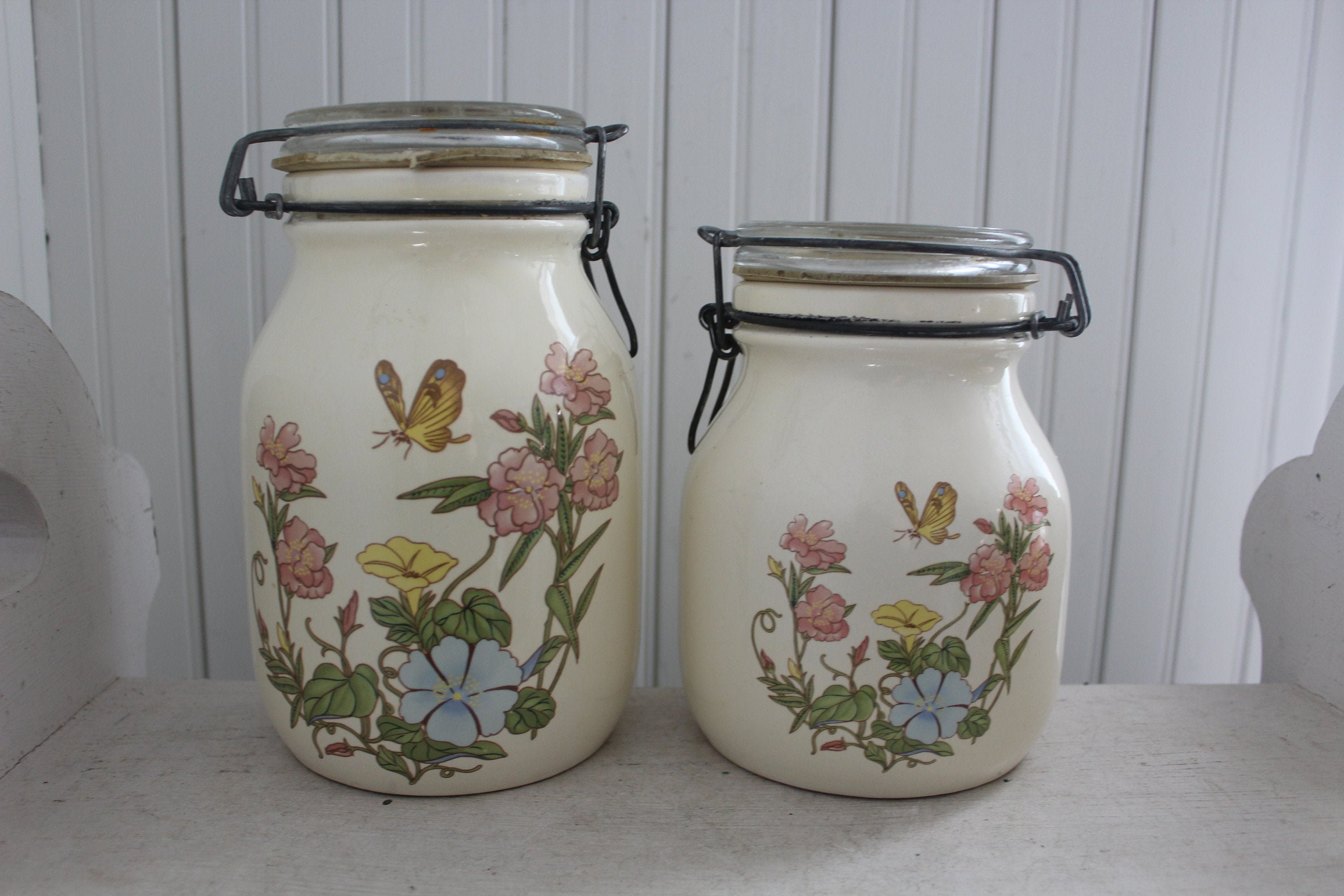 Vintage Hermetic Canister Jar Set Jarro de bote de marfil Etsy