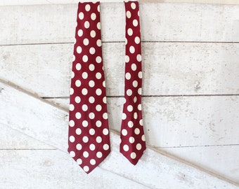 Vintage 1940s Men's Necktie - 1940s Cravat Tie - Burgundy Necktie w/Big White Polka Dots - Retro Men's Necktie - 1940s Men's Dress Accessory