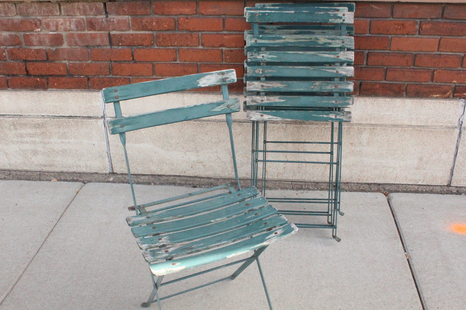 Vintage French Folding Garden Chairs Wood Slat & Metal Etsy