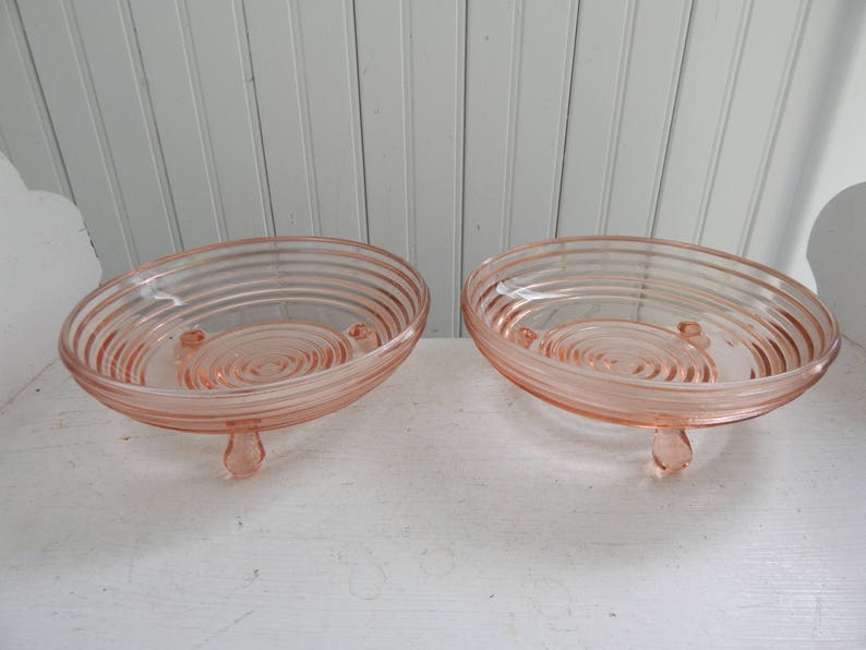 Manhattan Pink Depression Glass Condiment Serving Bowls Pink Depression Glass Candy Footed Pink Depression Glass Bowls Set of Two