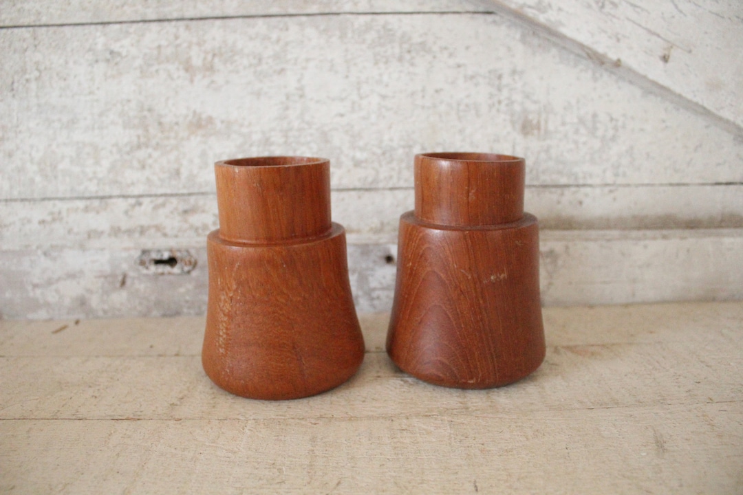 Vintage Mid Century Danish Modern Round Teak Candleholders - Made by ...
