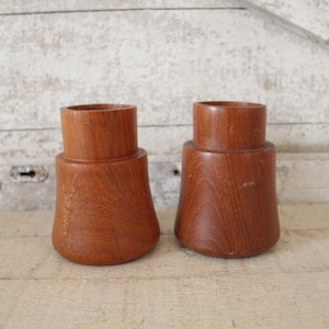 Vintage Mid Century Danish Modern Round Teak Candleholders - Made by Dolphin - Modern Teak Candleholders - 2&quot; Column or Candlestick Holders