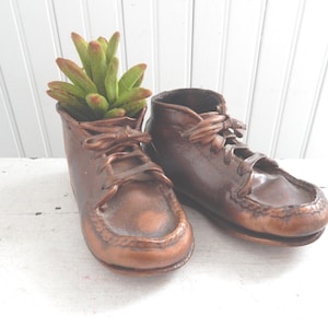 Vintage Copper / Bronzed Baby Toddler Shoes - Copper Tone Baby Shoes - Vintage Infant Keepsake - New Baby, Baby Shower Gift - Nursery Decor