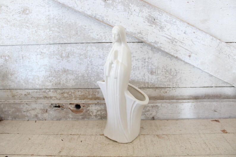 Vintage Matte White Art Pottery Madonna Indoor Planter Tall Madonna