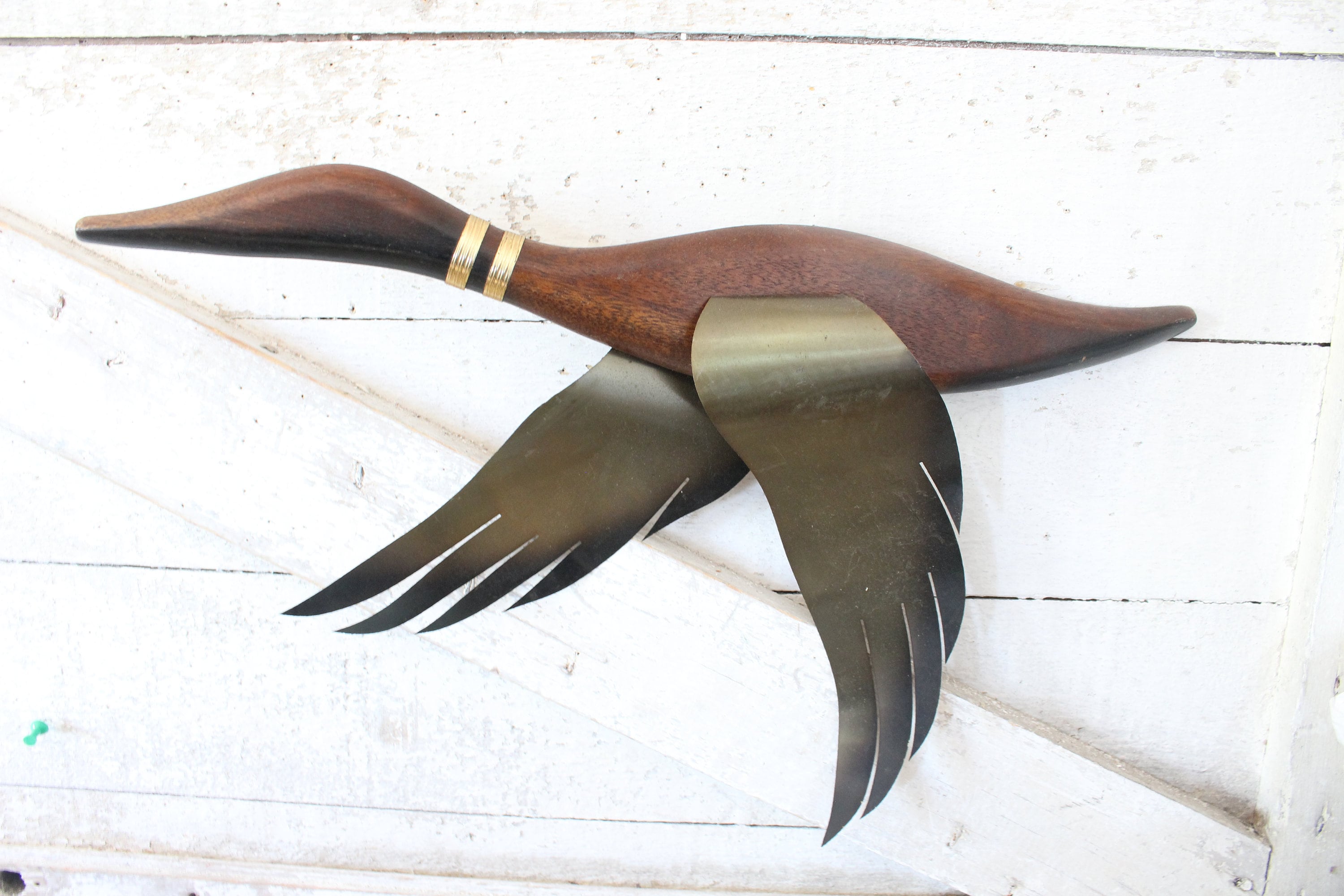 Mid Century Modern Masketeer Canadian Teak Wood and Brass Metal