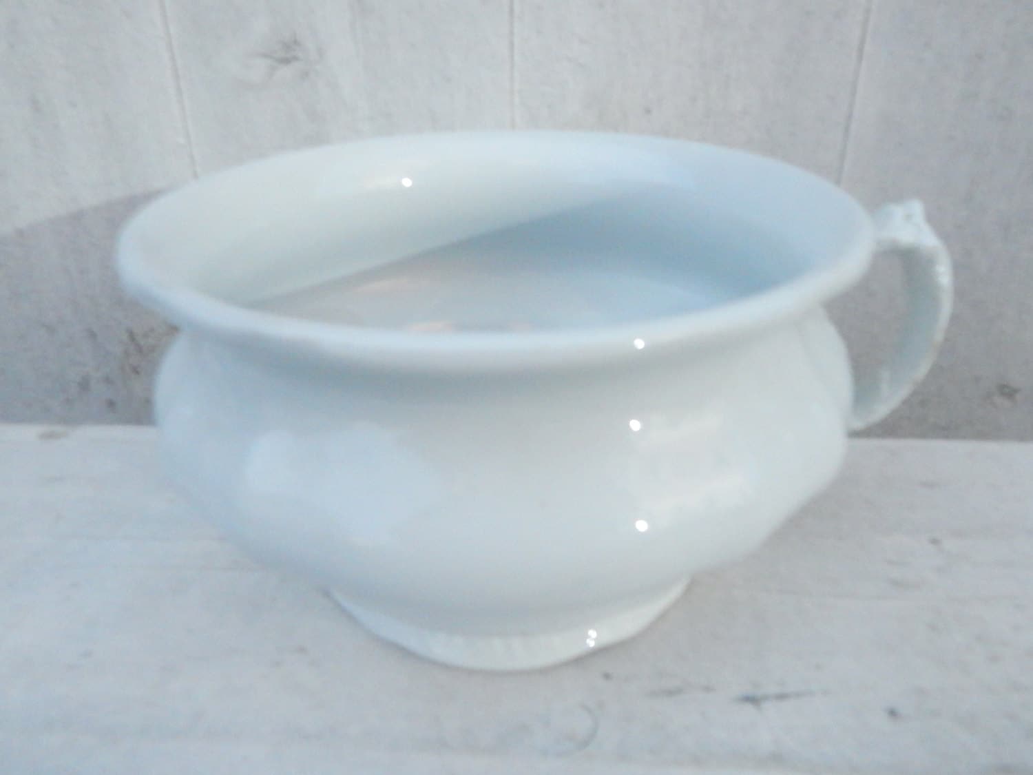 English Ironstone Chamberpot White ironstone made in England at Kate's Vintage Market with Free Shipping in the USA