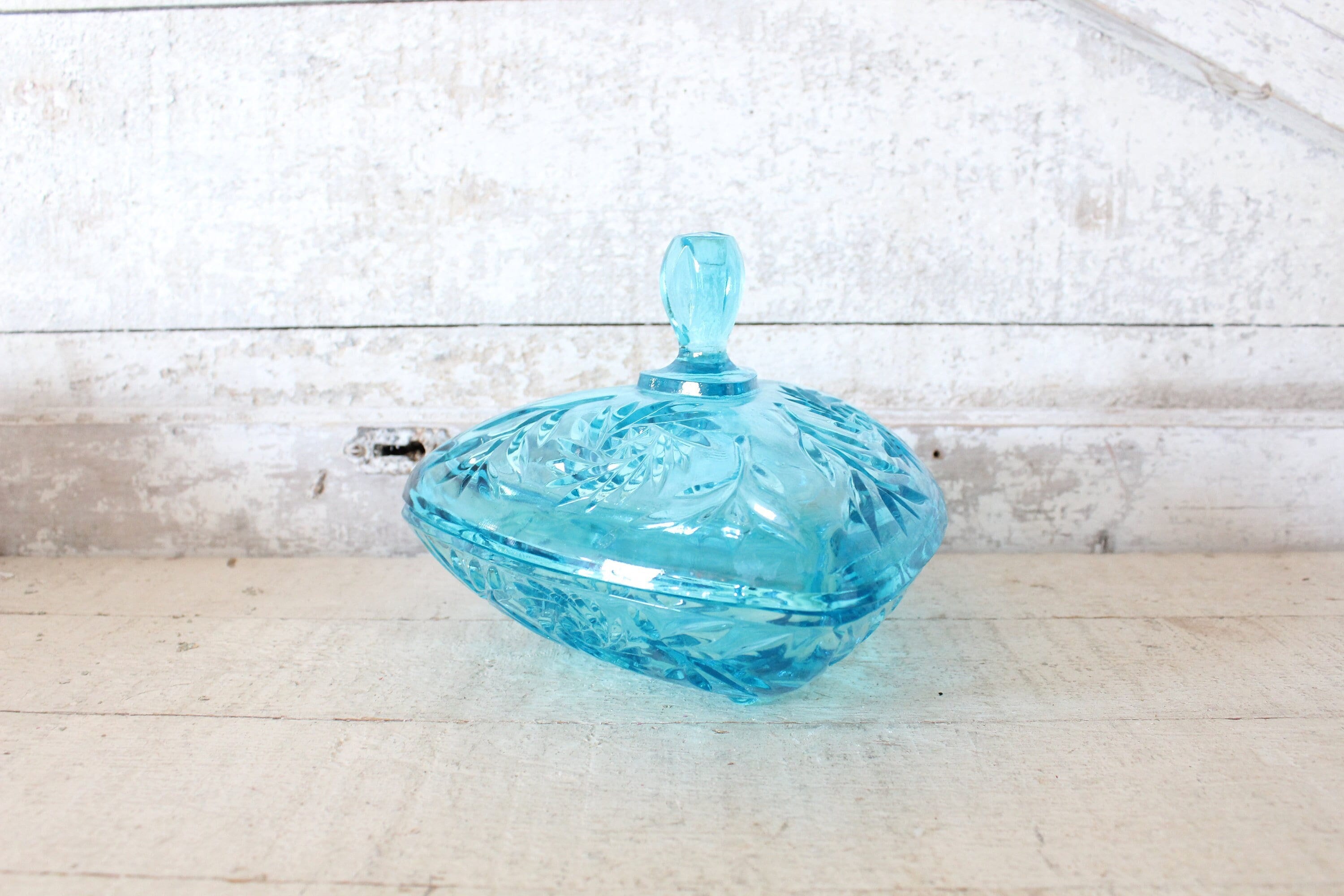 Vintage Blue Hazel Atlas Covered Candy Dish - 1960s/70s Pressed