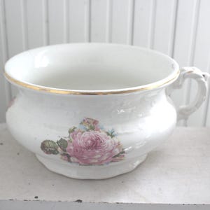 Antique Dresden Ironstone Chamber Pot c.1900 - Made in USA - Pink Semi Porcelain Bedroom Washstand Chamber Pot - Country Farmhouse Planter