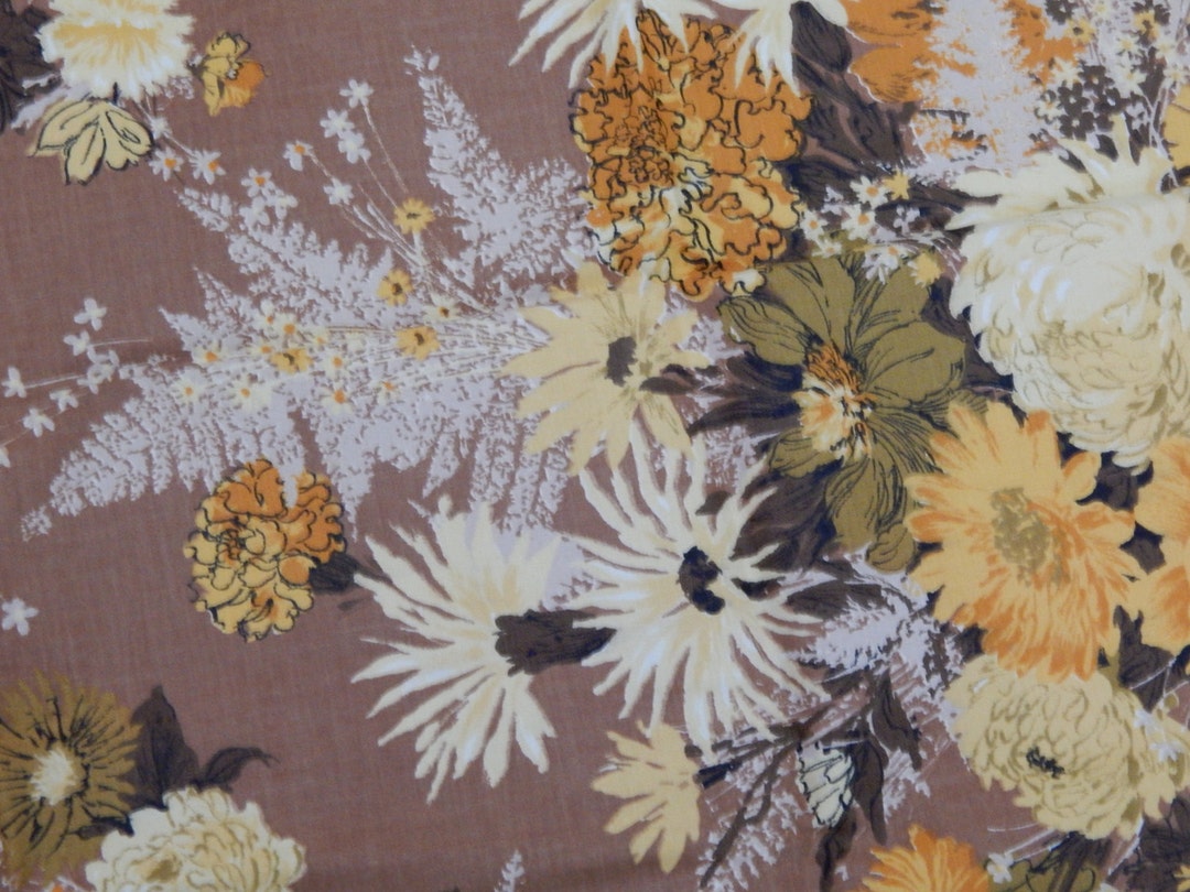 Vintage Pillow Fabric Remnant Upholstery Fabric With Taupe, Yellow