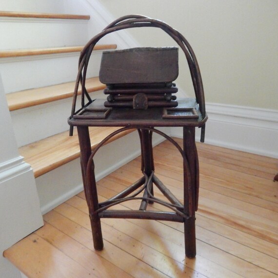 Adirondack Folk Art Twig Log Cabin Smoking Stand Hand Etsy