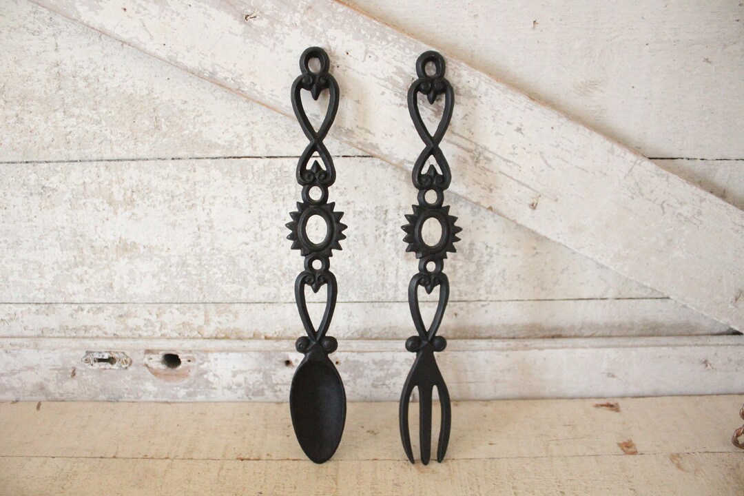 Large Wilton Black Cast Iron Fork and Spoon Oversize Fork & Spoon