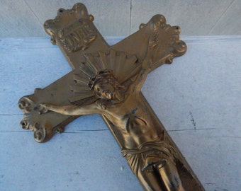 Heavy Brass Christian Cross Crucifix - 1930's or 1940's Christian Cross - Christian Symbol of Faith, Love, and Hope - Religious Cross
