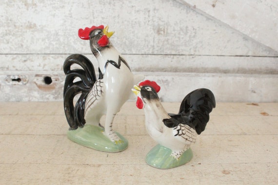 Vintage Ceramic Hand Painted Chicken & Rooster - Set of Two Lefton