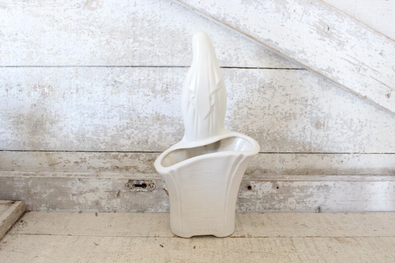 Vintage Matte White Art Pottery Madonna Indoor Planter Tall Madonna