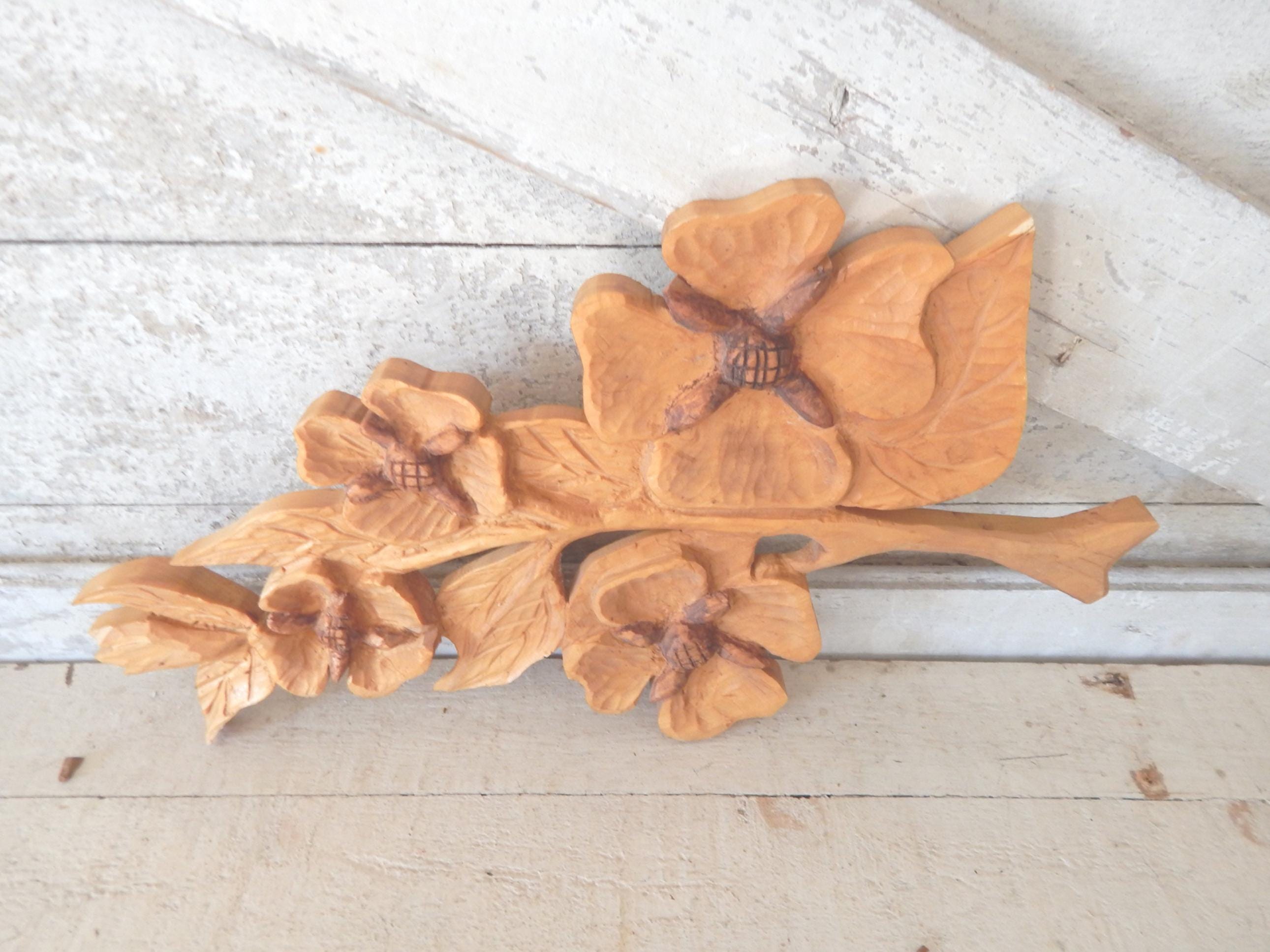 【一点物】オニキス　手彫り　Flower carving　14kgf Hand Carved Wooden Flower Spray - Hand Crafted Carved Wooden