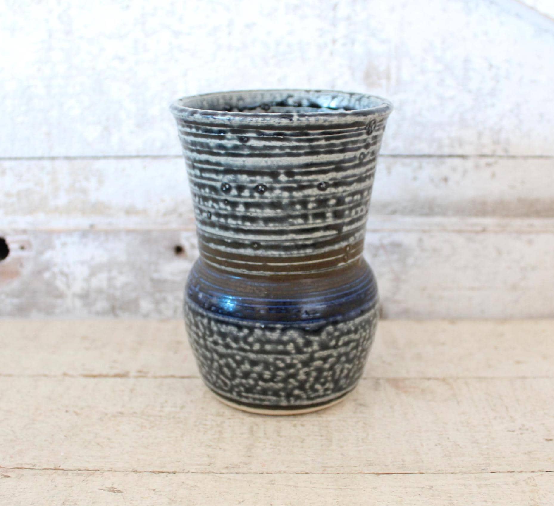 Vintage Studio Art Pottery Blue Flower Vase - Heavy Art Pottery Blue ...
