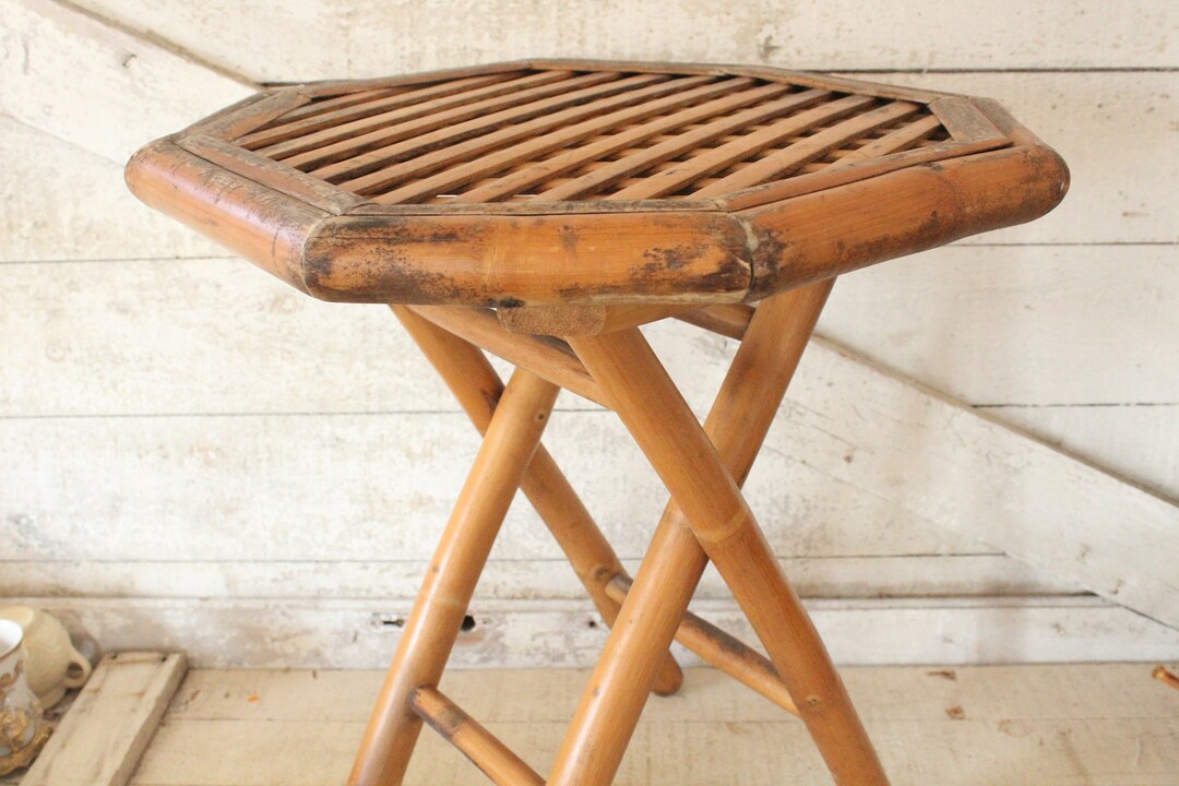 Vintage Folding Bamboo Side Table Bamboo Occasional Table Bedside Table