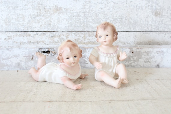 Vintage Porcelain Piano Babies Collectible Sitting Lying Piano Babies Set of 2 Hand Painted Piano Babies New Baby Baby Shower Gift Etsy