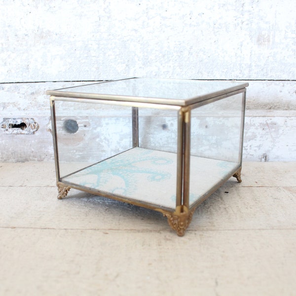 Vintage Brass & Glass Hinged Treasure Jewelry Box - Dresser or Table Top Brass and Glass Hinged Box - Jewelry Box - Treasure Box - Mom Gift