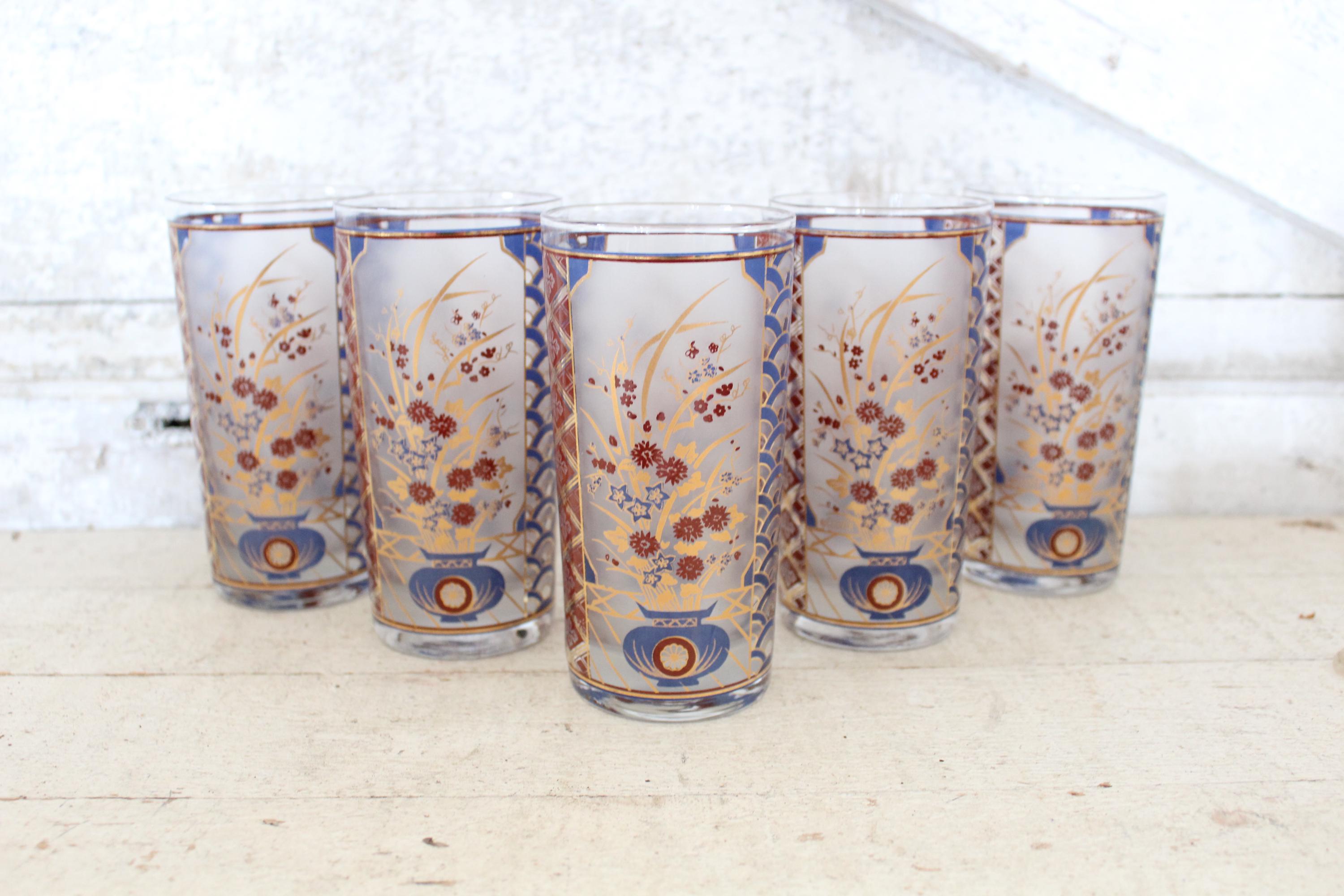 Vintage Culver Imari Chinoiserie Pattern Tom Collins Glasses