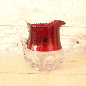 Vintage Ruby Flash King's Crown Cream Pitcher - Ruby Flash Pitcher - King's Crown Glassware - King's Crown Thumbprint Pressed Glass Pitcher