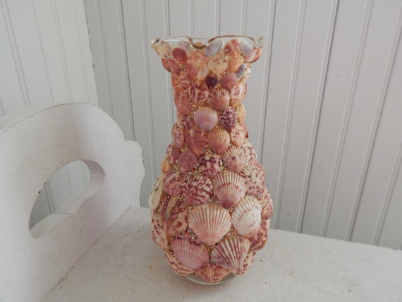 Vintage Pink Seashell Encrusted Flower Vase Pink Shell Vase Etsy