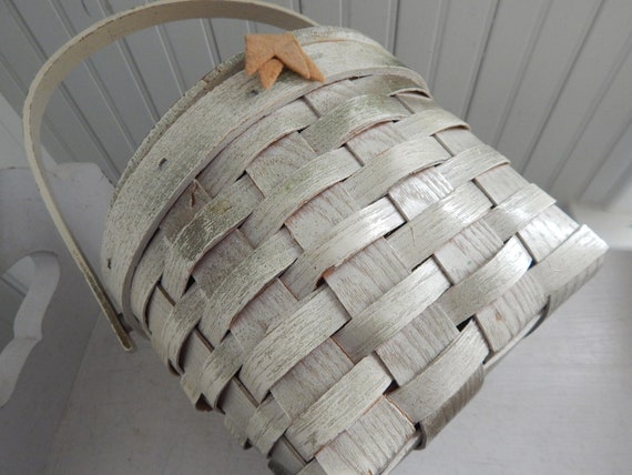 Vintage Woven White Basket Purse - Woven Wood Sla… - image 5