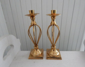 Pair of Brass Taper Candlestick Holders - Mid Century Modern Brass Candle Holders - Set of Two Candle Holders - Perfect for Mantle or Table