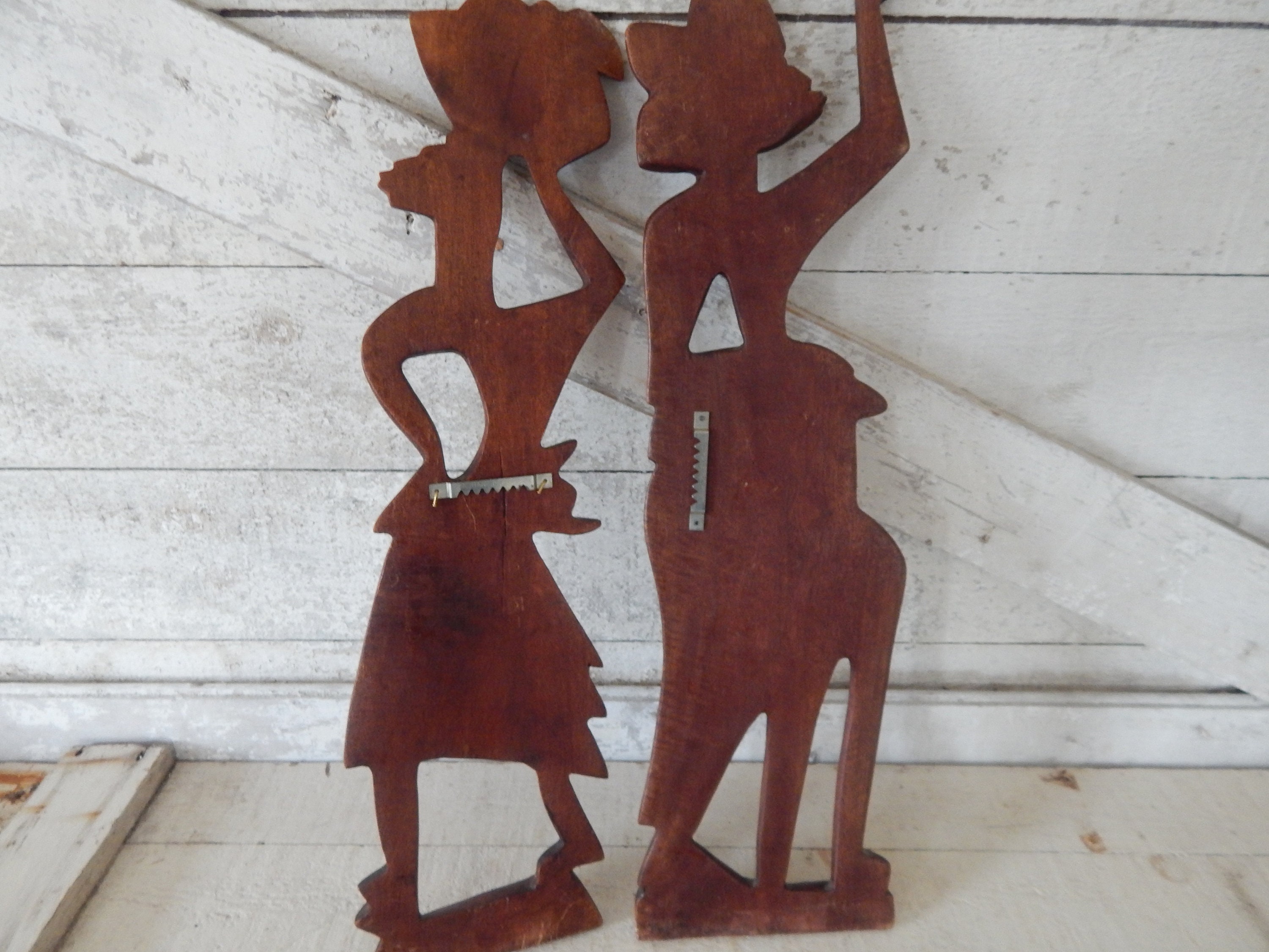 1626❣️アフリカ　民族　オブジェ　像　2体　セット Vintage Hand Carved African Tribal Native Wall Art - Boho