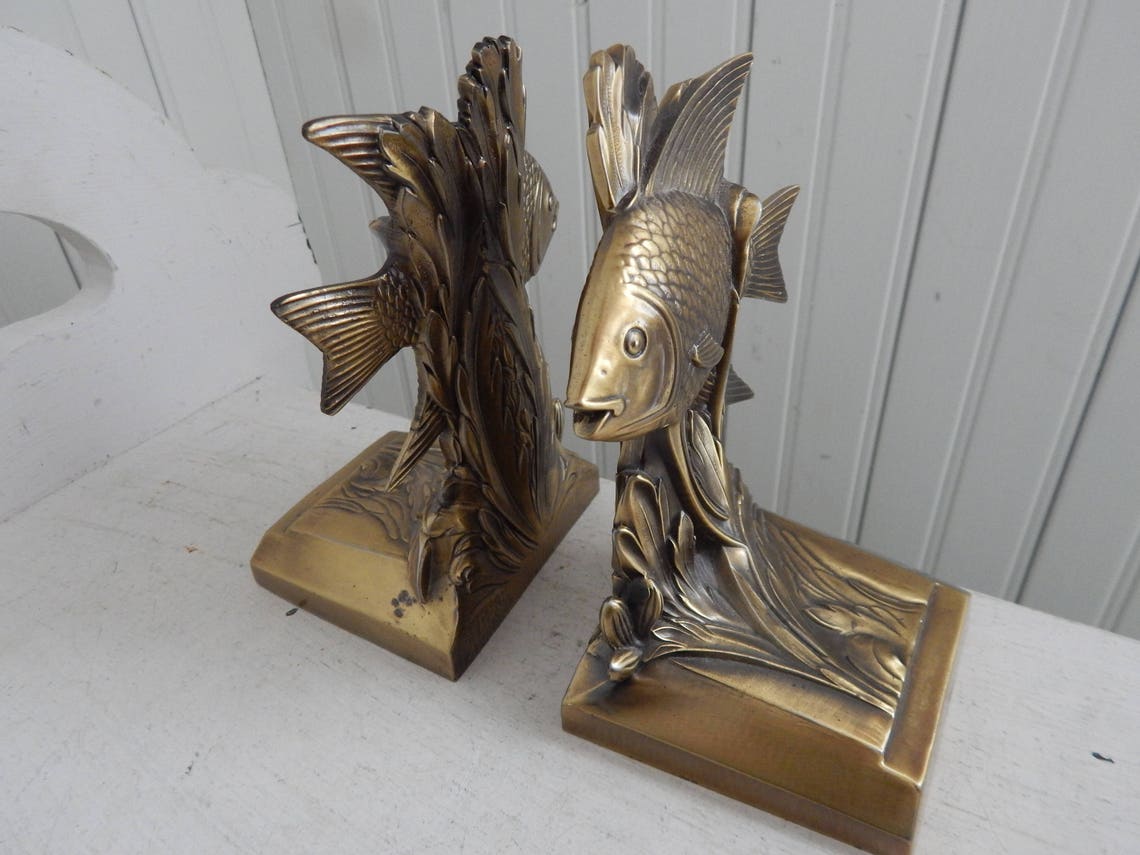 Heavy Brass Tropical Fish Bookends Cast Metal Bookends Made Etsy