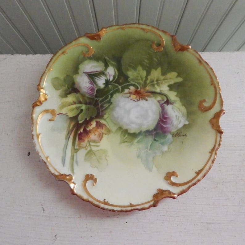 Artist Signed Albert Limoges France Hand Painted Cabinet Plate Limoges Exclusively for Pitkin /& Brooks Chicago Hand Painted Plate