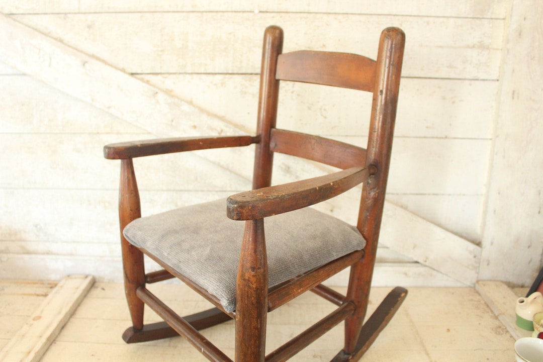 Vintage Heavy Oak Child's Rocker Chair Antique Toddler Etsy