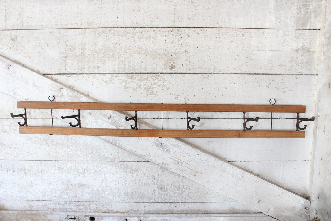 Vintage Wood & Metal Wall Coat Hook Rack - Collapsible Wall Hook Rack ...