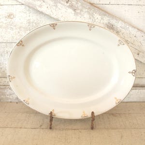 White Ironstone Oval Serving Platter - Farmhouse Country Kitchen Platter - Florence Cook Pottery c1905-1915 - White Platter w/Gold Design