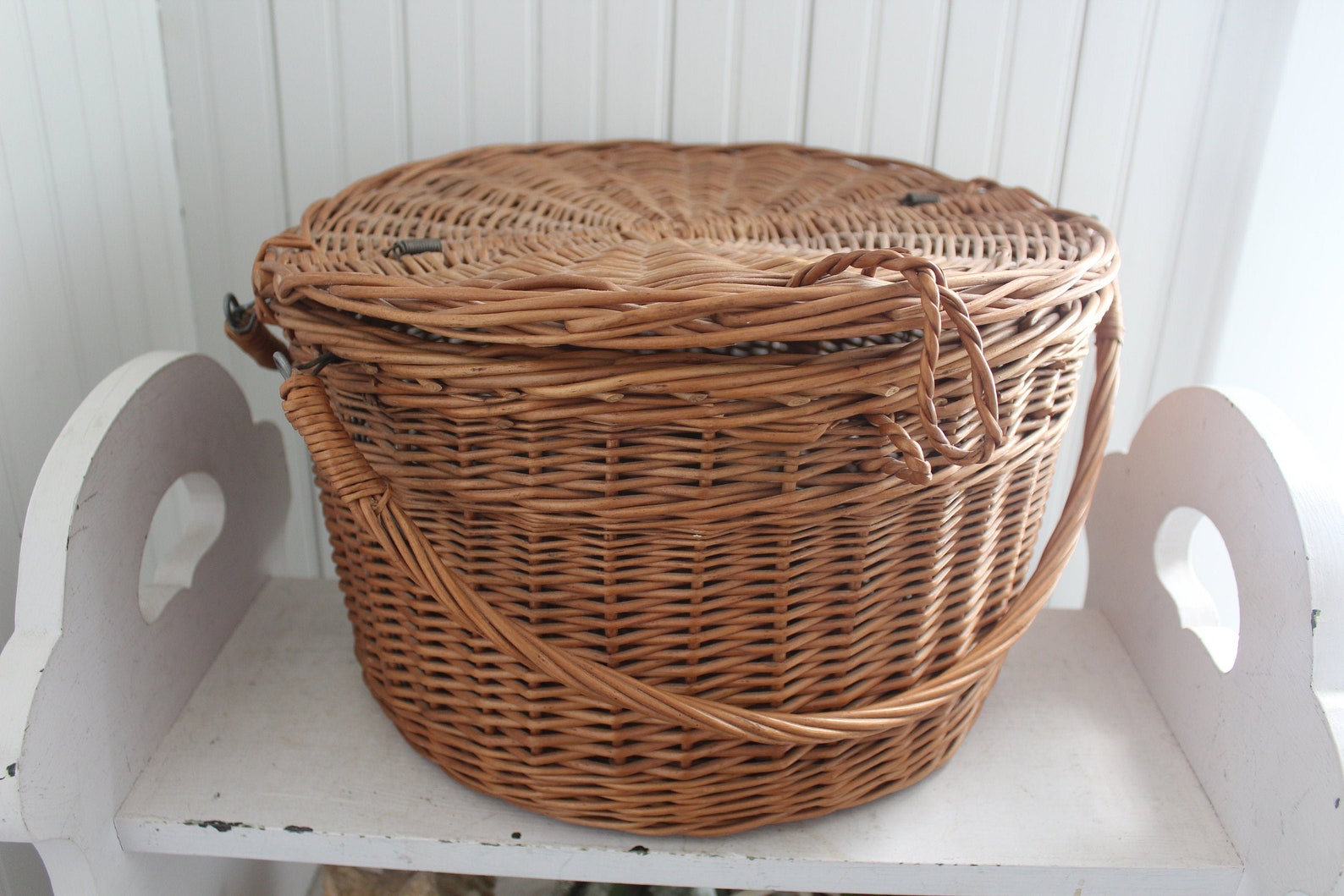 Vintage Round Picnic Basket Woven Wicker French Style Round Etsy