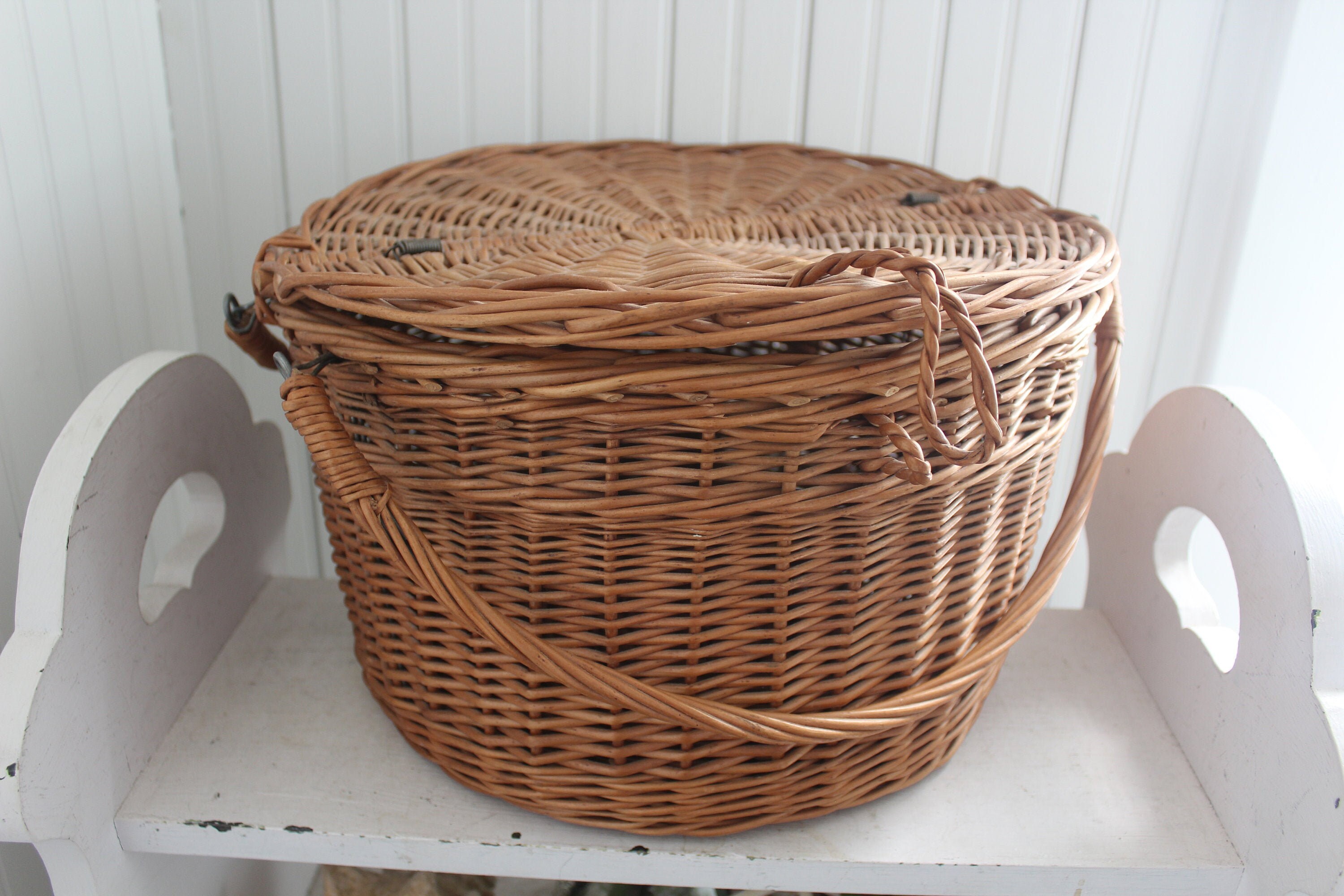 Vintage Round Picnic Basket Woven Wicker French Style Round Etsy