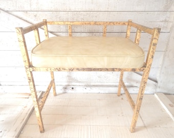Hollywood Regency Gold Leaf Vanity or Bedroom Stool - Mid Century Regency Gold Gilt Vanity Bench - Bedroom Vanity Seating - 1960s Home Decor