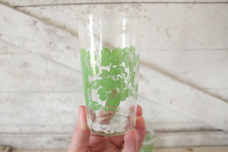 Vintage Green & White Glass Tumblers Set of Drinking Glasses Etsy