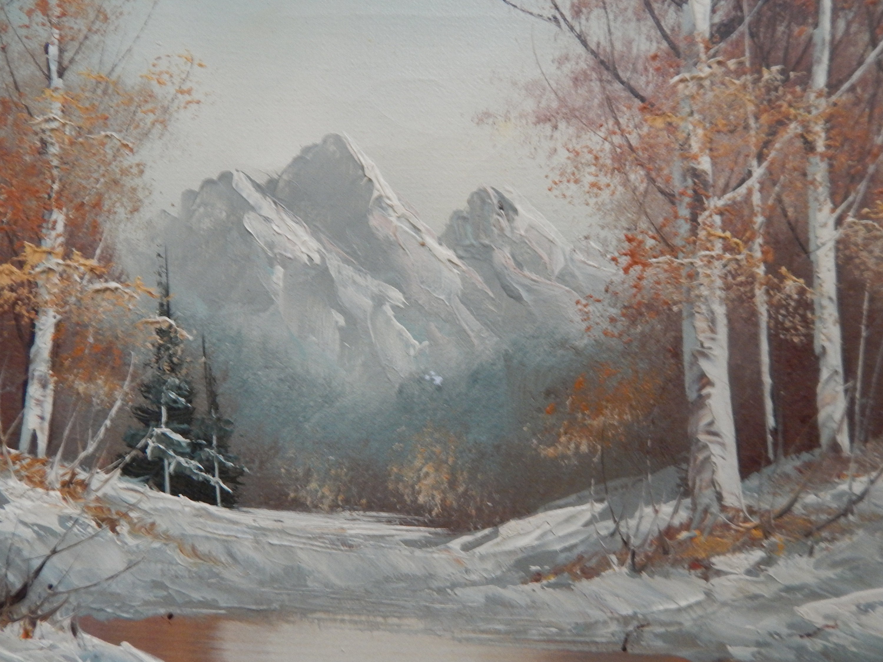 Vintage 1970s Landscape Oil Painting of Mountains/forest