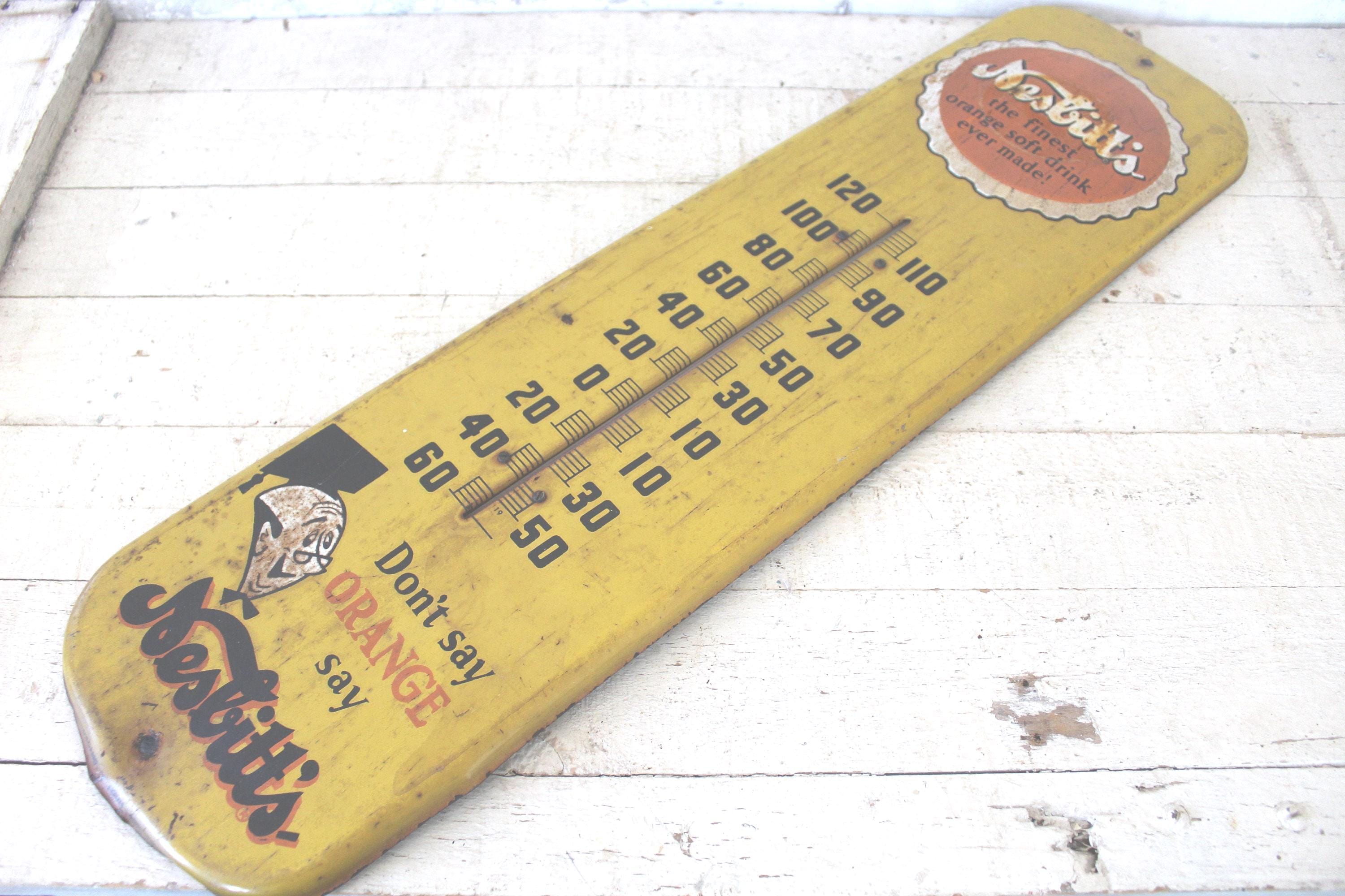 Antique Nesbitt Orange Lithograph Tin Advertising Sign Thermometer